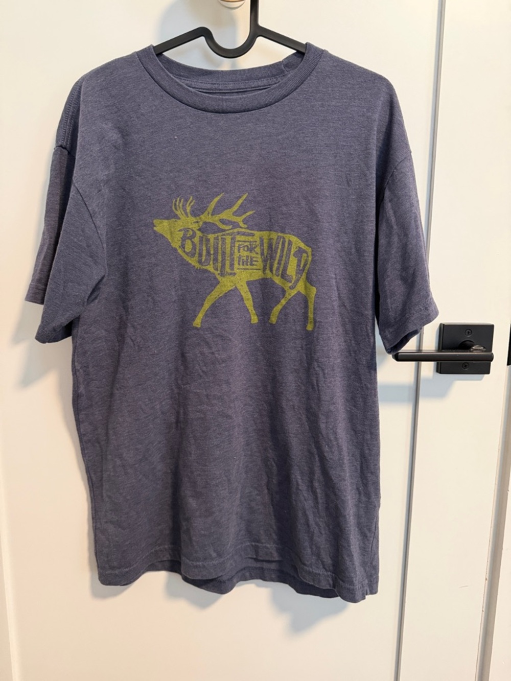 Yeti Kids Short Sleeve Tee in Navy Blue with Yellow Elk Graphic